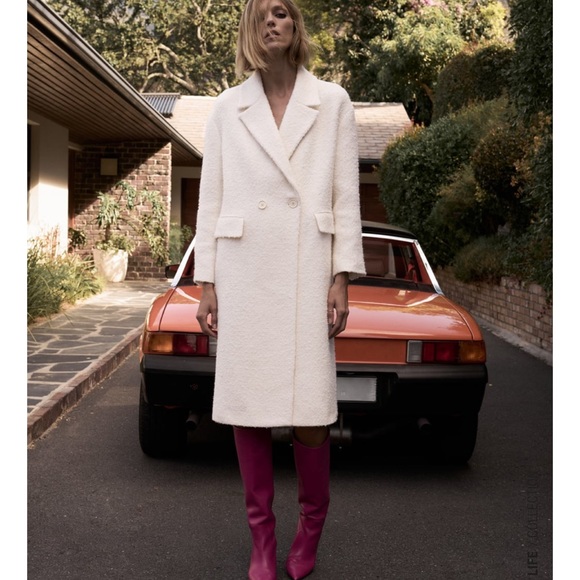 ZARA Double Breasted Wool Blend Coat White - Picture 2 of 9